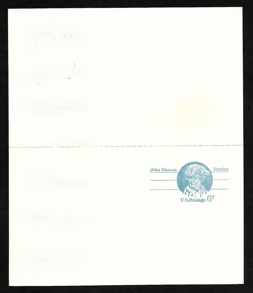 UY23 6c John Hanson & Attached Reply Card - ArtCraft FDC