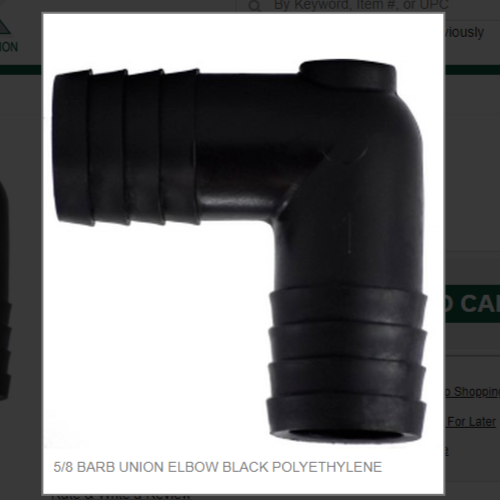 5/8 BARB UNION ELBOW BLACK POLYETHYLENE # 33395B