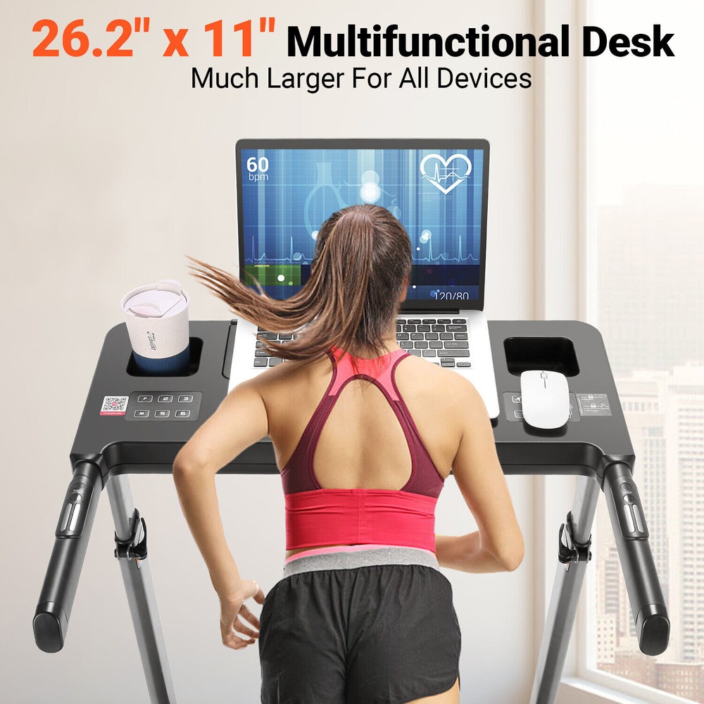 2.5HP Folding Treadmill w/Adjustable Desk Soft Drop System, Running Pad Machine