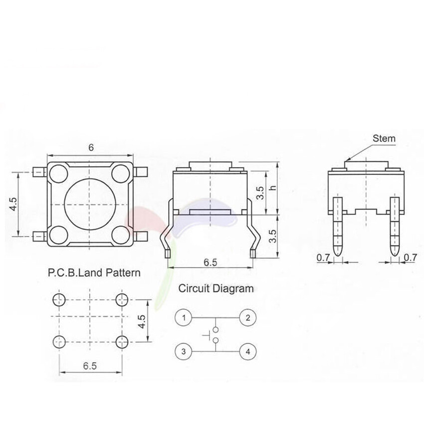 6x6 Tact Switch Tactile Push Button Switch Height 4.3mm~15mm DIP-4 Micro Switch