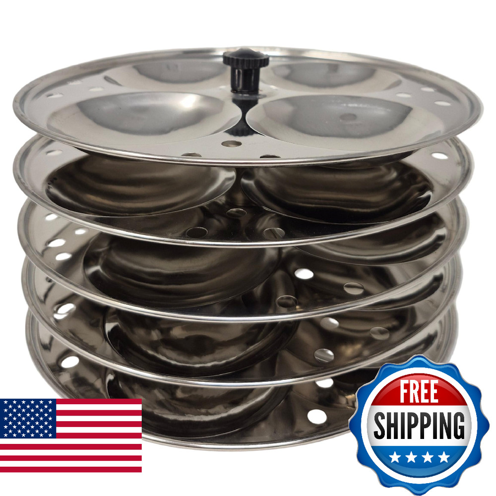 Tabakh Stainless Steel 5-Rack Idli Stand, Medium, Silver