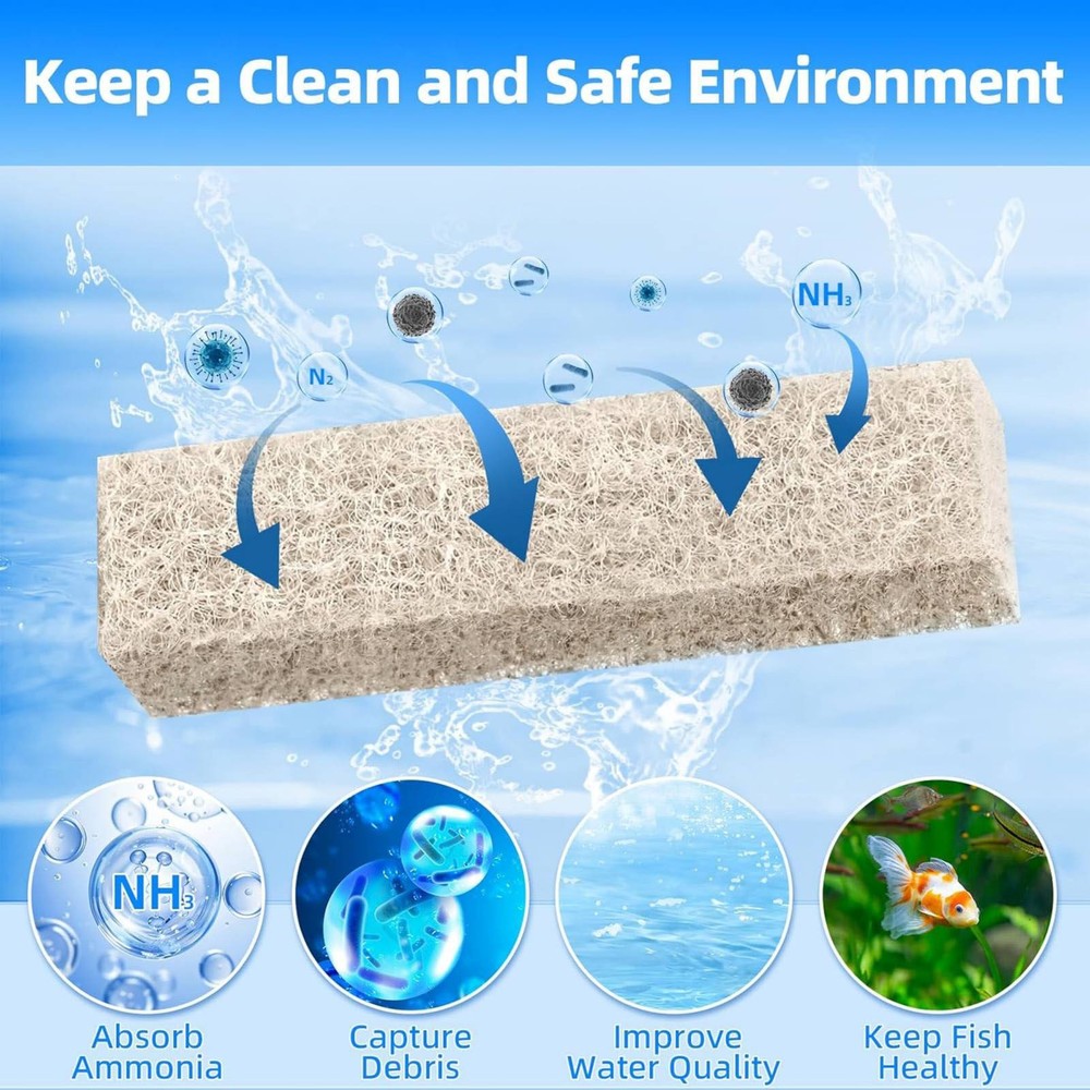 12PCS Aquarium Ammonia Filter Pads Replacement Compatible For HOB Filter