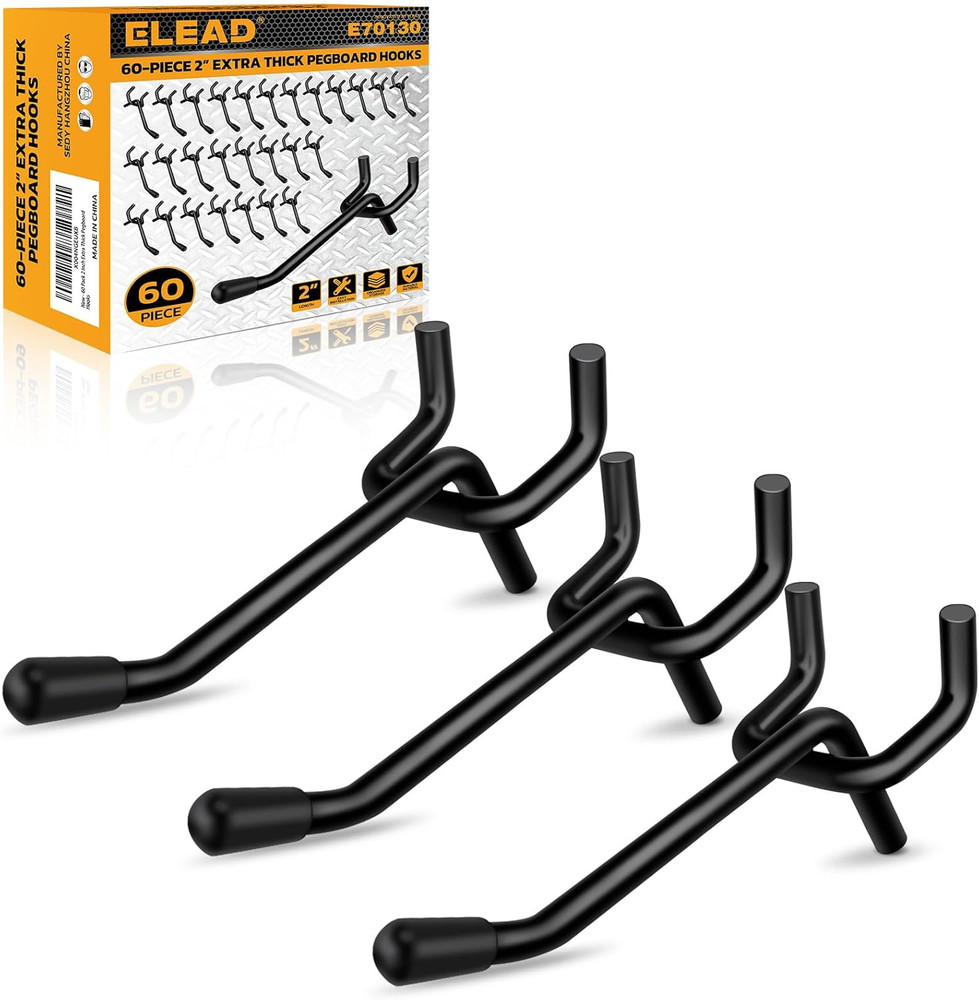60-Piece 2 Inch Extra Thick Pegboard Hooks, Heavy Duty Peg Board Organizer Acces