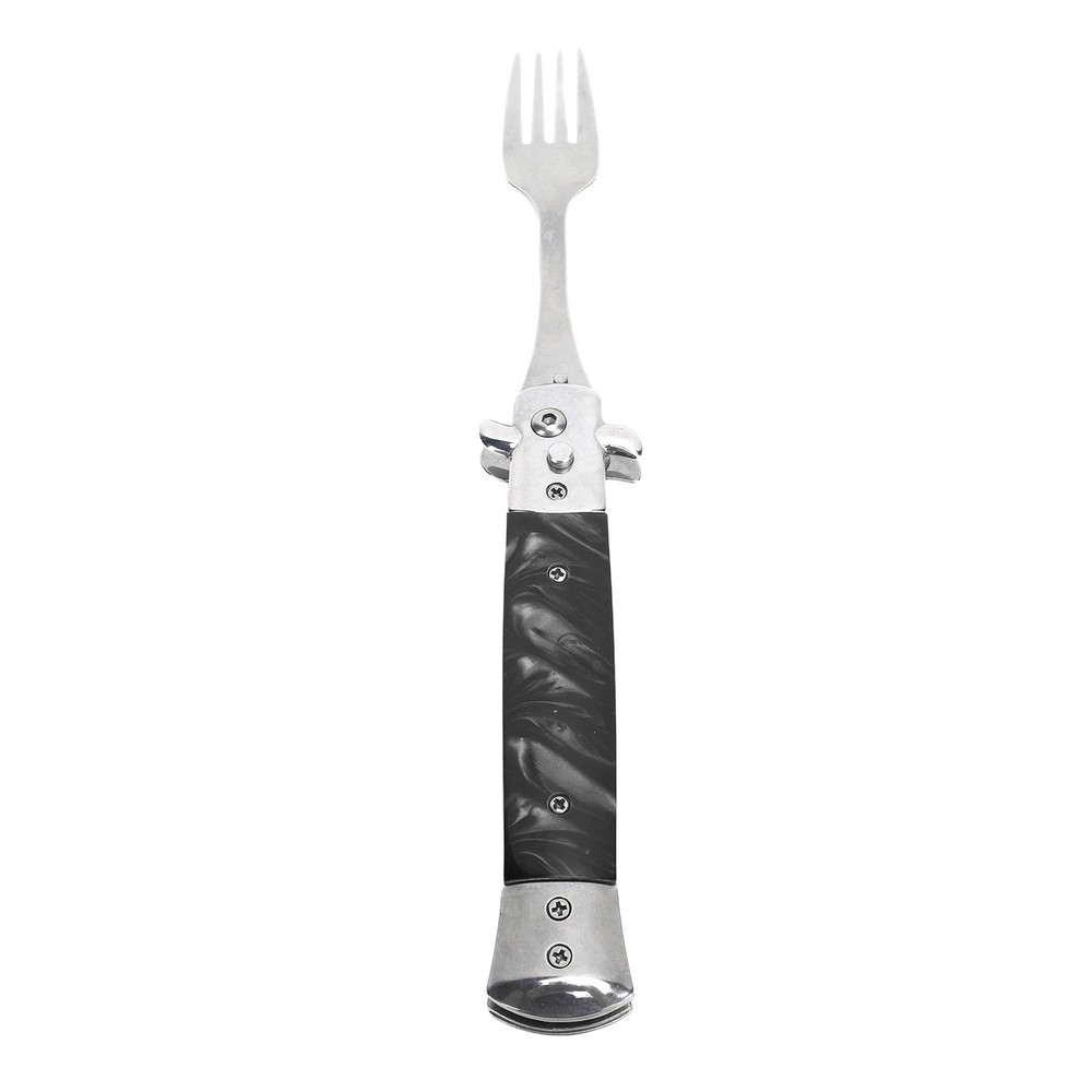Black Folding Spring Camping Fork One Button Flick 304 Stainless Steel WT
