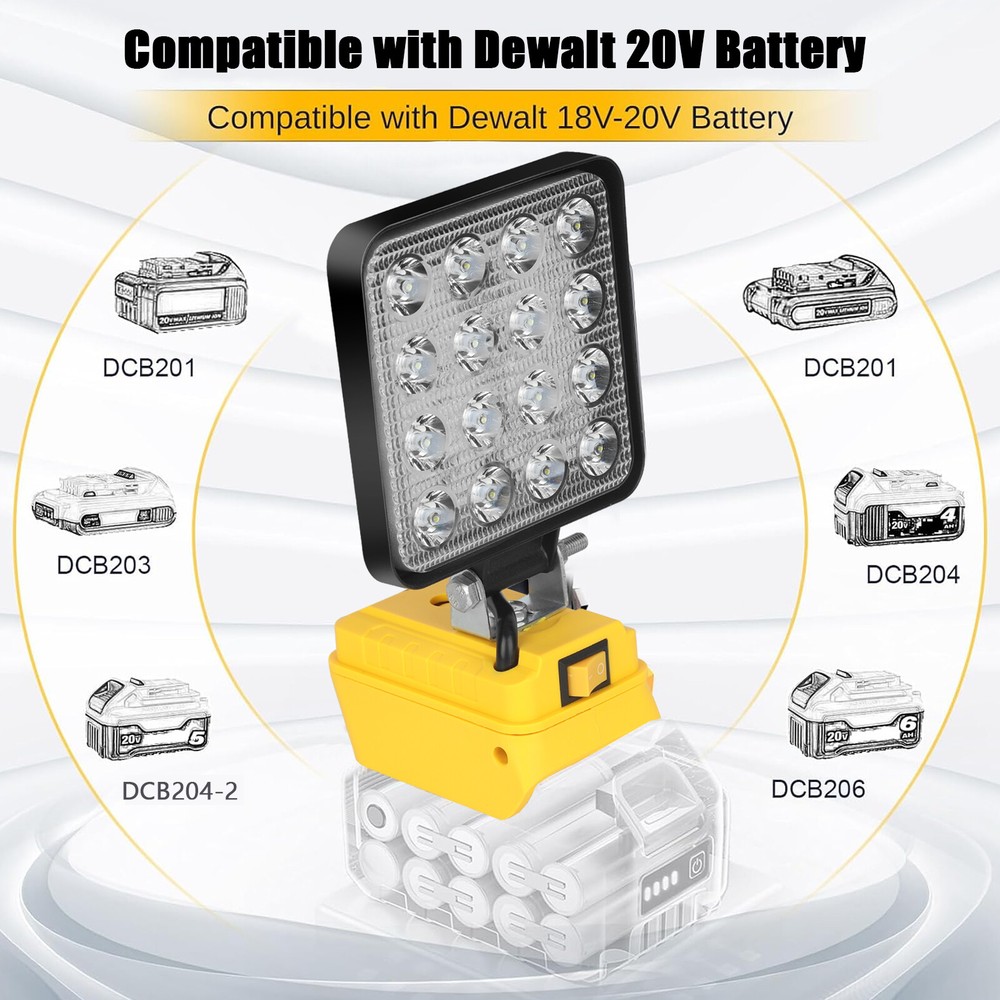 2 Pack 60W 20V LED Work Light Flashlight for De walt 20V Battery with USB Output