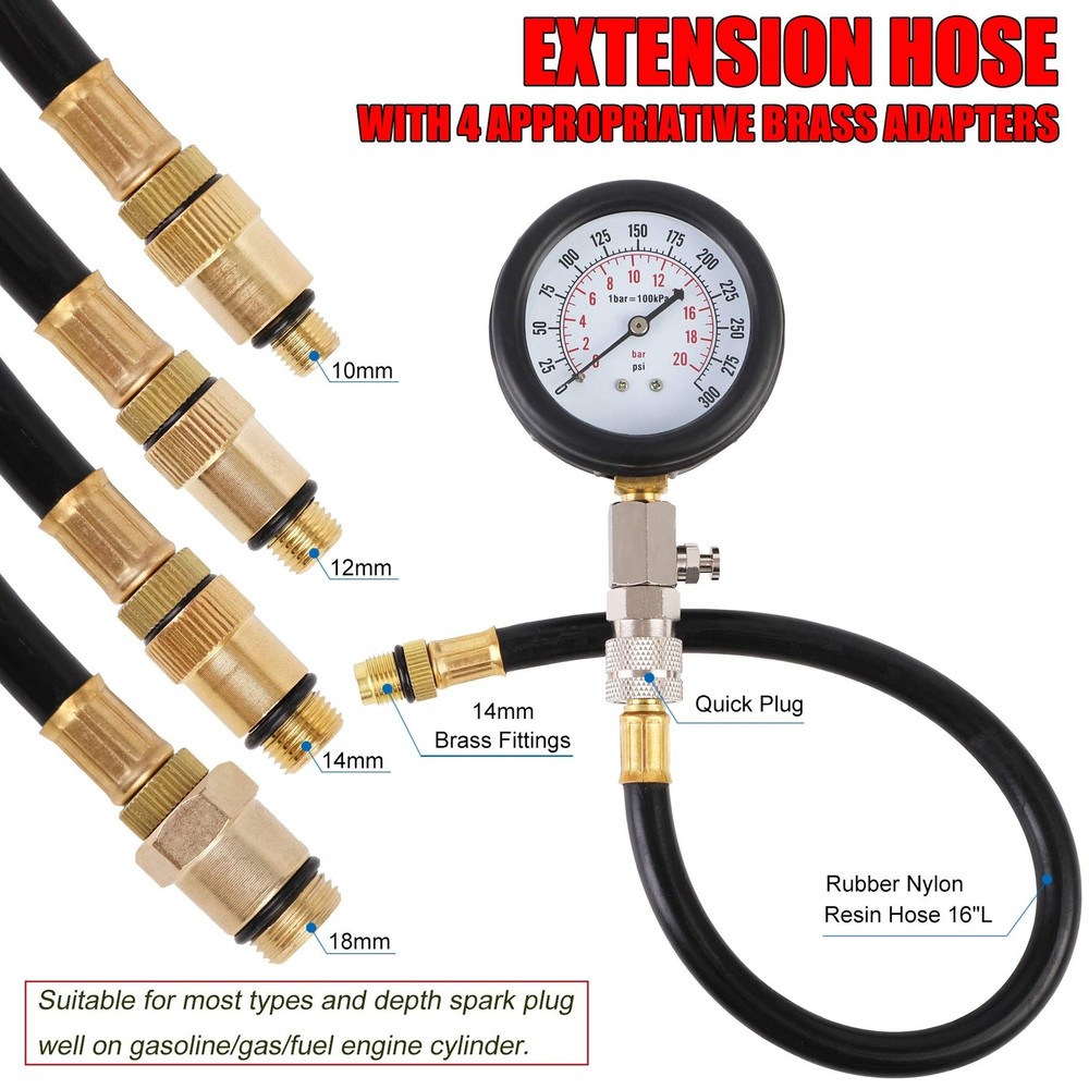 Compression Tester Kit, Small Engine Cylinder Test Pressure Gauge Tool Set fo...