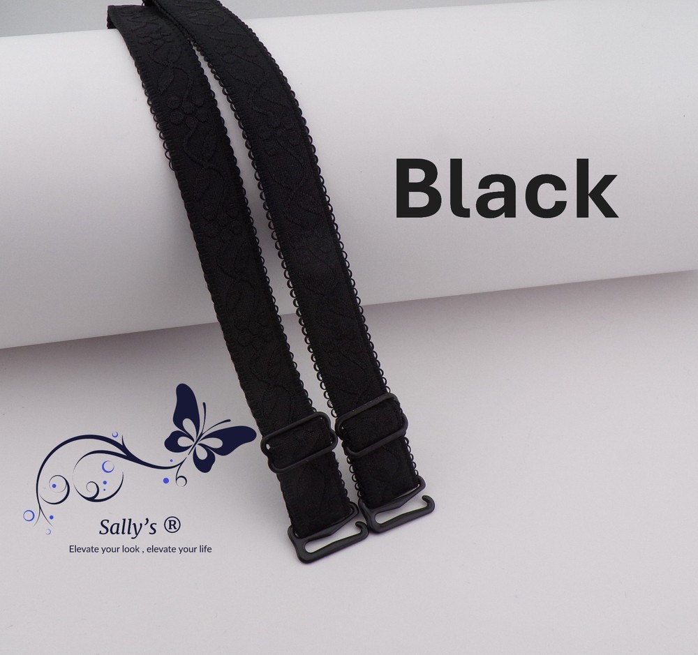 Sally’s® Black Lace Adjustable Bra Straps – Replacement Detachable Elastic Set