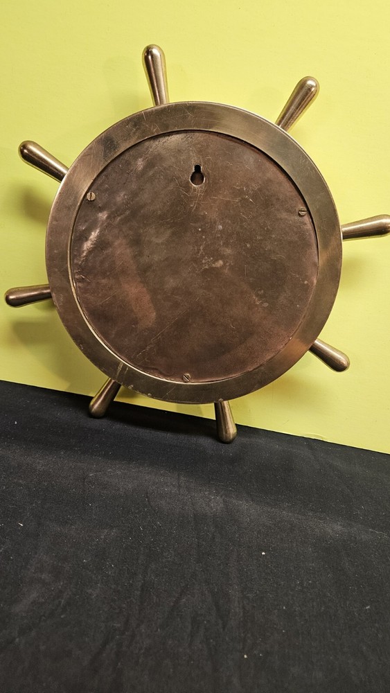 Vintage Ship's Time Solid Brass Wheel Nautical Marine Quartz Wall Clock Working