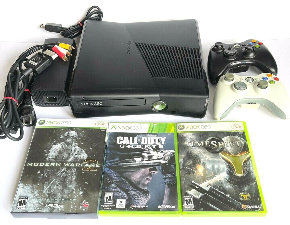 MICROSOFT XBOX 360 S HOME GAME CONSOLE BUNDLE WITH 2 CONTROLLERS 3 SHOOTER GAMES