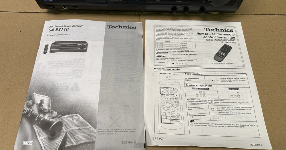 Technics SA-EX110 2 Ch Receiver AM FM Stereo System Phono Input Remote Bundle