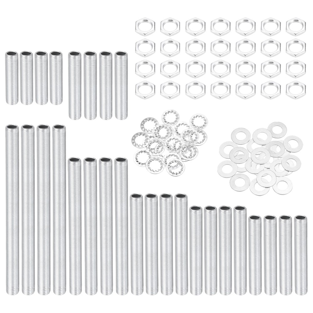 112Pcs 1/8IP Lamp Pipe Kit with Lock Nuts Washers for Assembly, Silver
