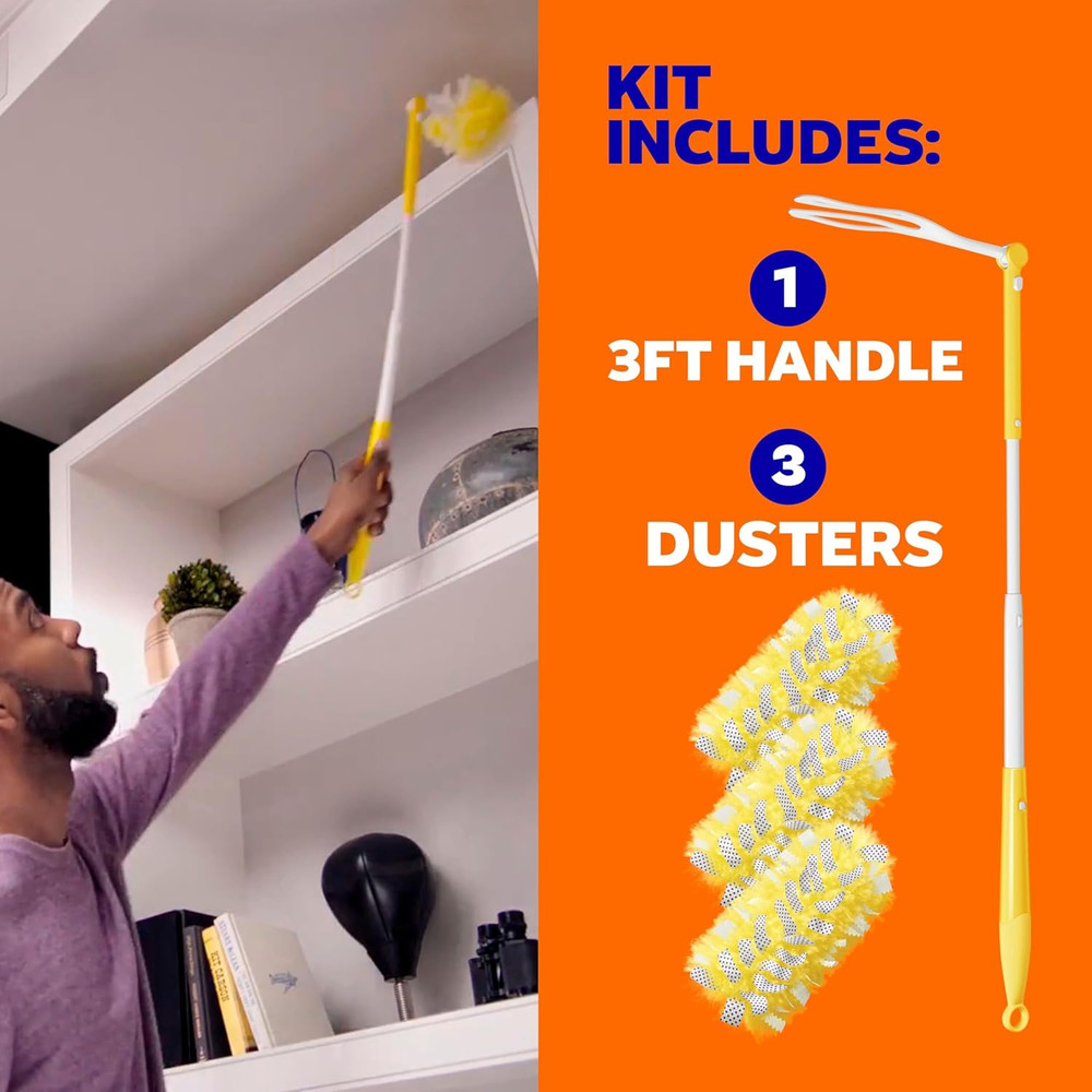 Heavy Duty Duster Kit with Extendable Handle, 3 Refills, Ceiling Fan Vent Hard t