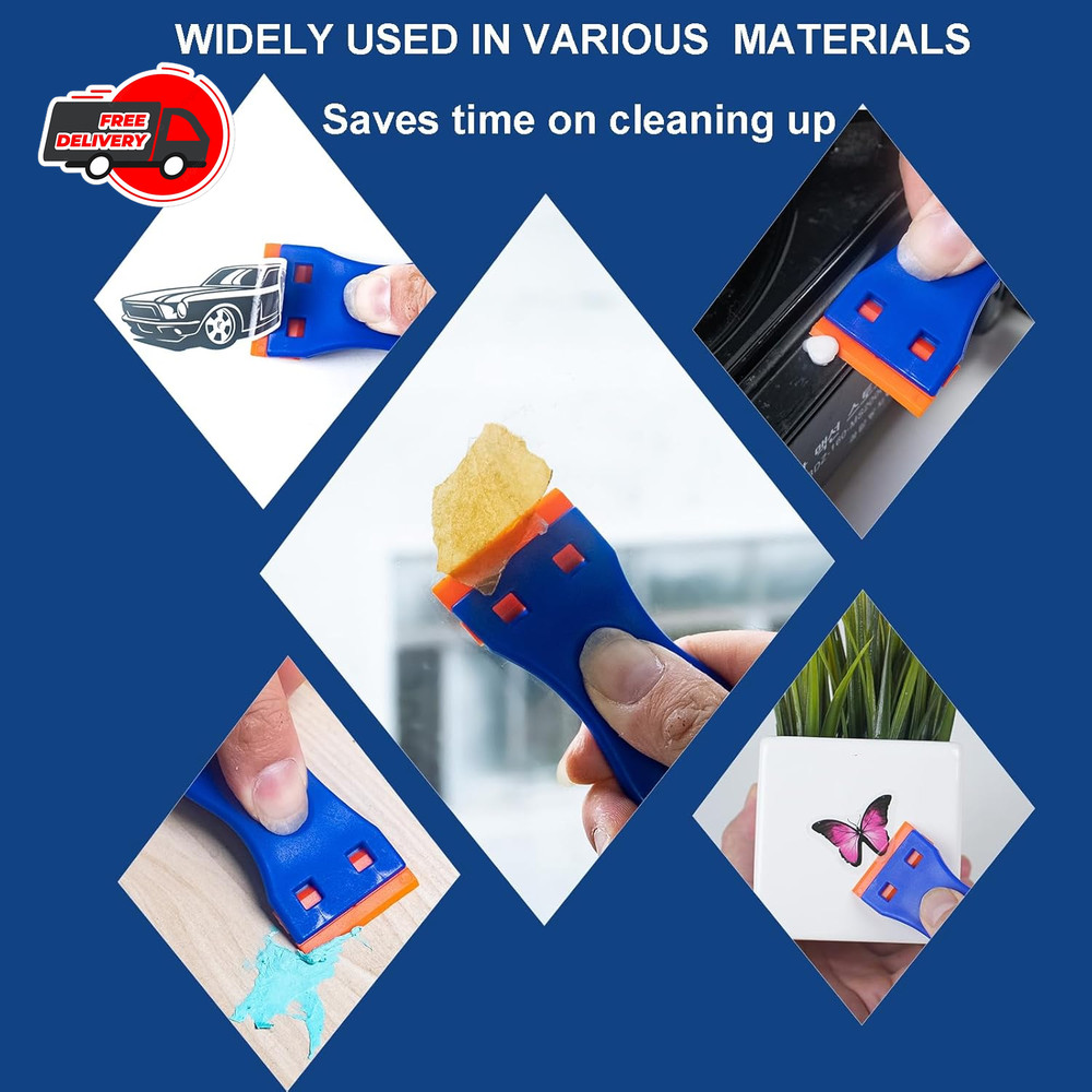 Plastic Razor Blade Scraper Tool, 6 Pcs Razor Scraper with 60 Pcs Plastic Blades