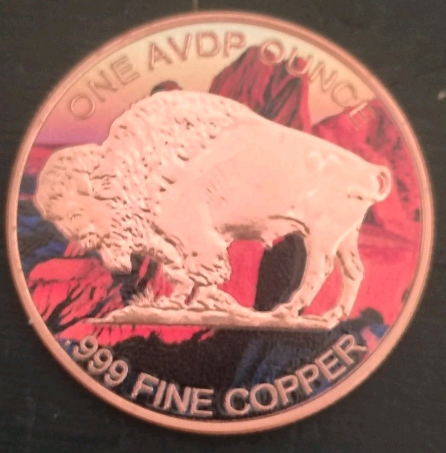 Colorized Copper Buffalo Round 1 AVDP Oz .999
