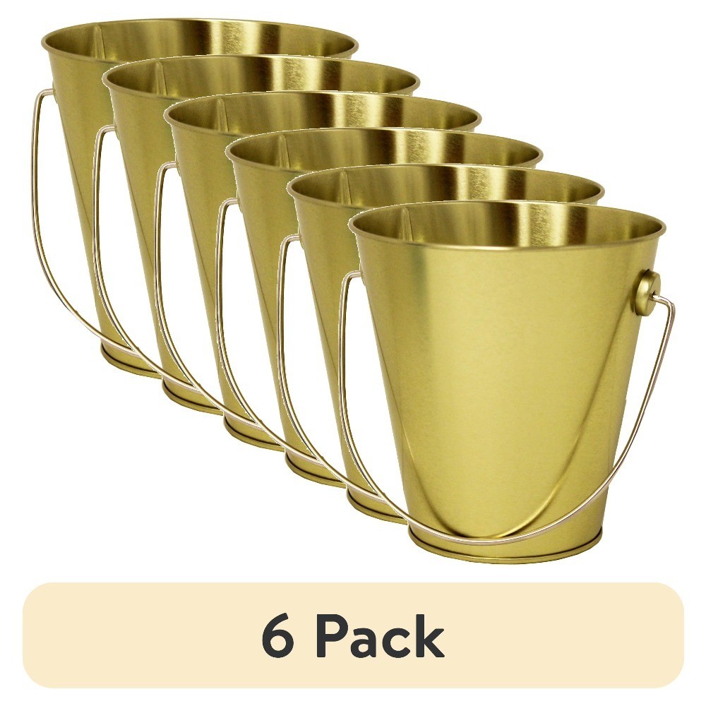 Gold Tin Pail with Handle 6 Pack 4.6 Ounce Capacity