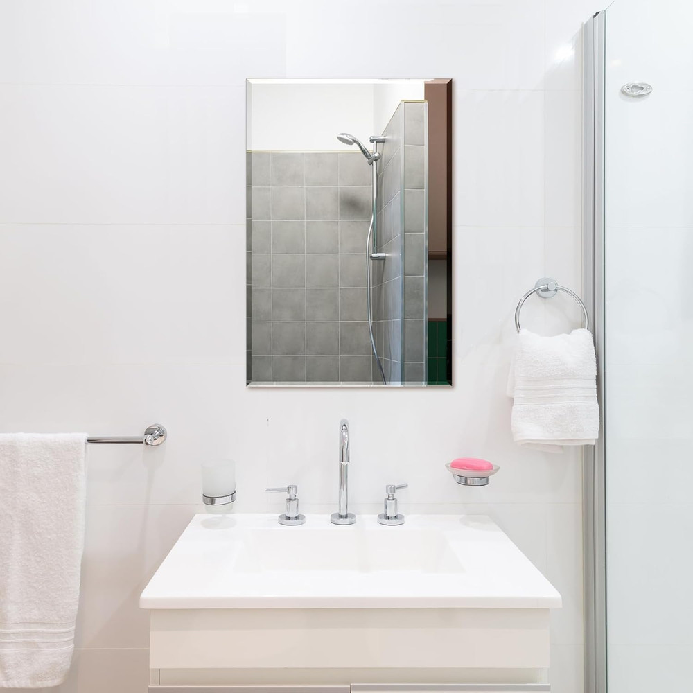 Rectangle Wall Mirror Frameless Bathroom Mirror 16” X 24" Beveled Edge Mirror fo