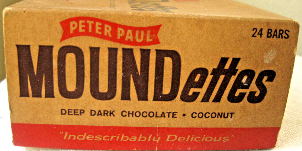 Vintage Peter Paul "MOUNDettes", Deep Dark Chocolate, Coconut. Empty Candy Box