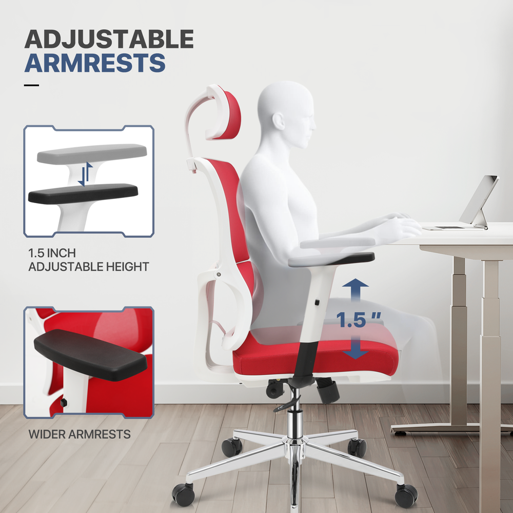 Red Mesh High Back Office Desk Computer Chair Home Adjustable Headrest Task Seat