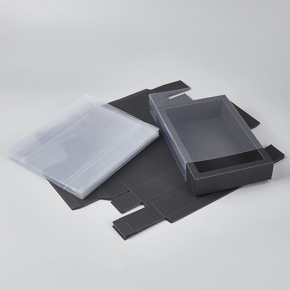 12 Pack Black Drawer Kraft Boxes with PVC Plastic Window 7.3x5x1.4 Rectangle ...