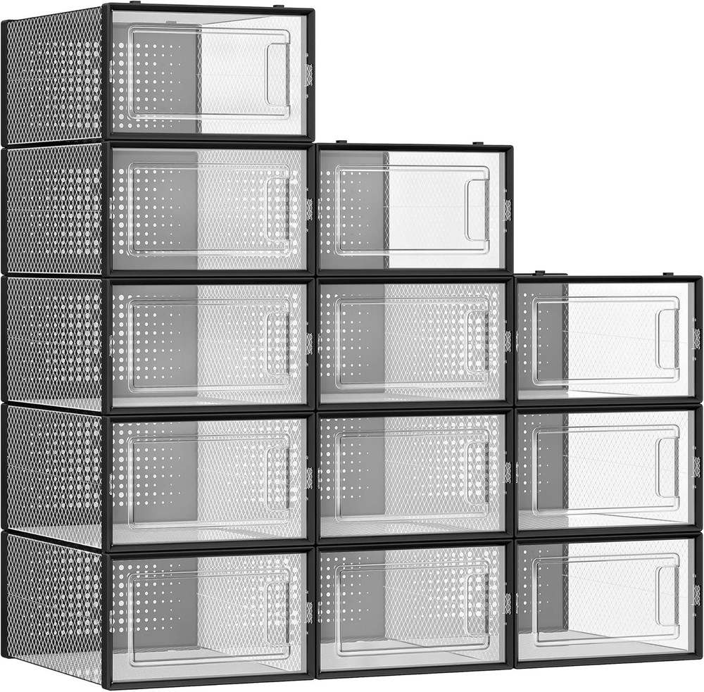 Shoe Boxes Pack of 12 Shoe Storage Organizers Stackable Clear Plastic Boxes
