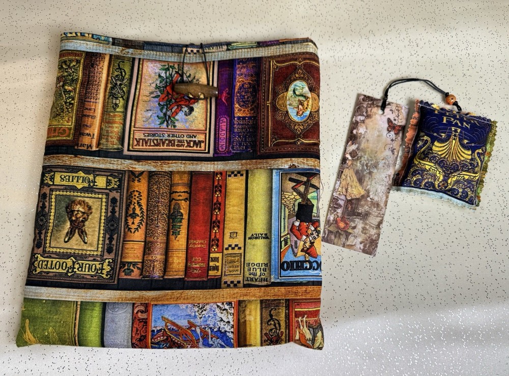 Handmade Fabric book cover with button closure With Bookmark Size Large