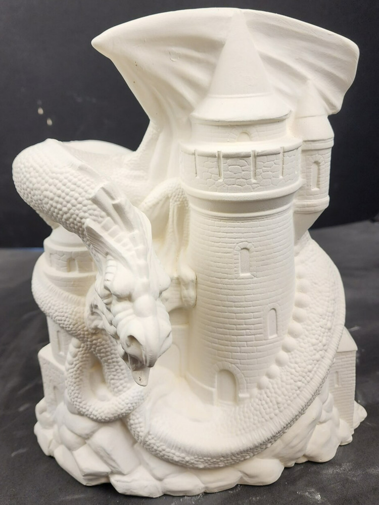 Ready to Paint UNPAINTED Ceramic Bisque Fall Dragon On Castle