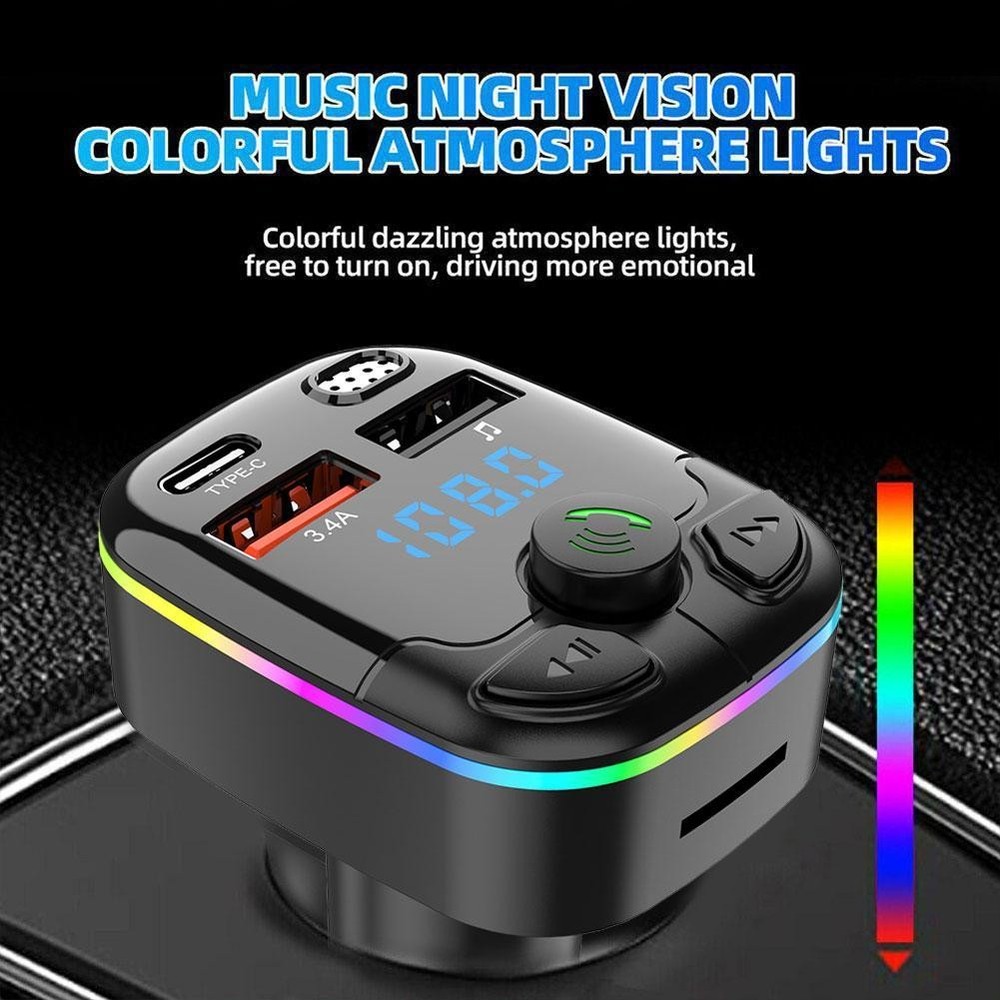 Bluetooth 5.0 Car Fm Transmitter Pd Type-c Dual USB Ambient Player Handsfree Mp3
