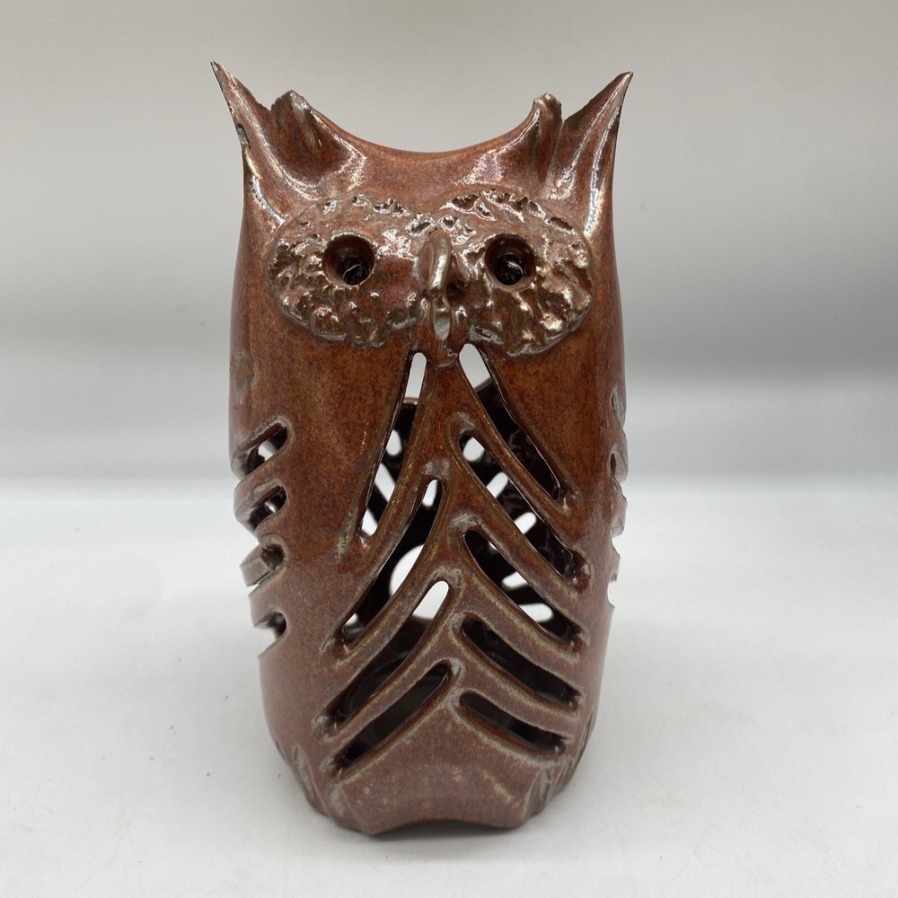 Art Pottery Owl Candle Holder