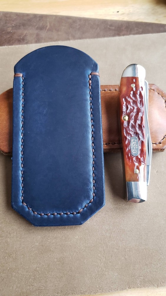 HORWEEN Cavalier Leather Knife Slip - Blue - Medium - mini trapper, barlow