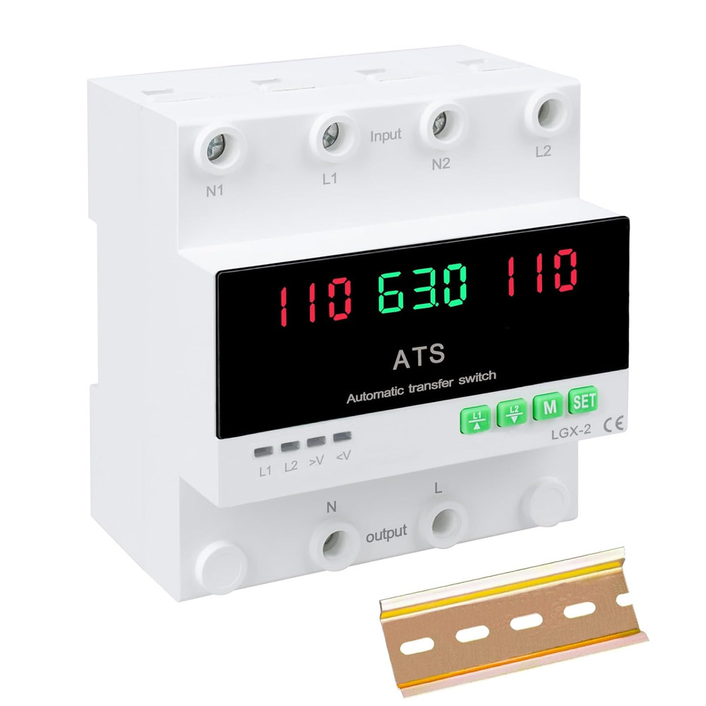 63A 110V Automatic/Manual Transfer Switch, Dual Power Selector with LED Display,