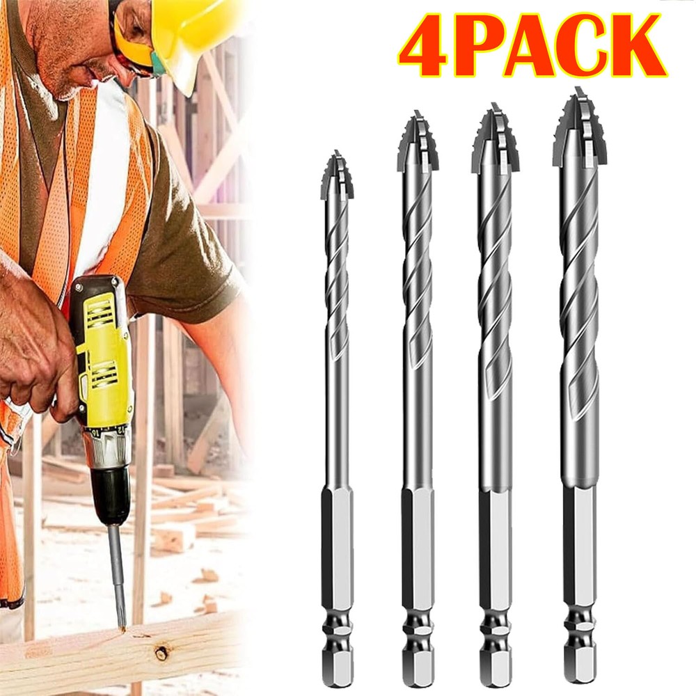 Tungsten Steel Drill Bit Set - Carbide-Coated, Hex Shank | Efficient Four-Blade
