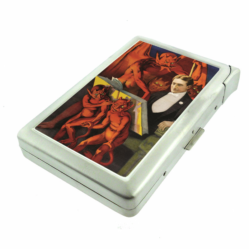 Vintage Magic Magicians D9 100's Size Cigarette Case with Built in Lighter