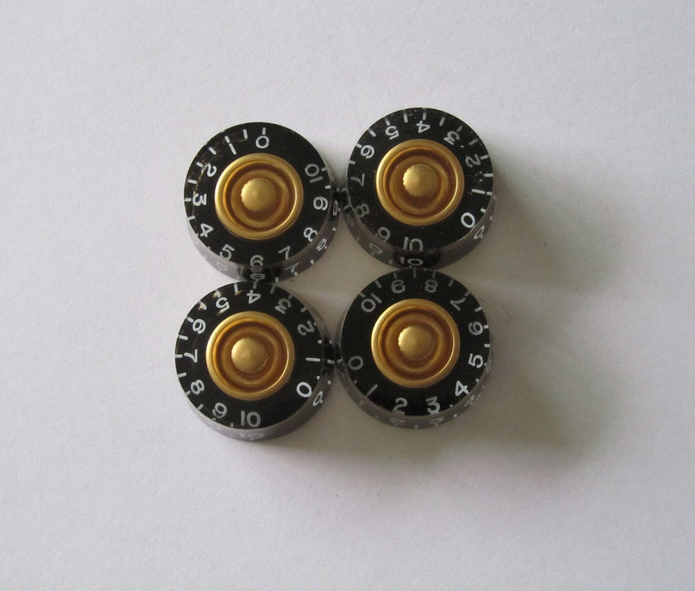 4x LP Custom Control Knobs Speed Dial Knobs Black w/ Gold fits Les Paul
