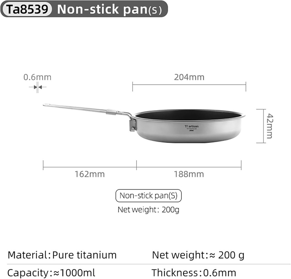 Titanium Frying Pan Titanium Pan Non Stick Camping Cookware W/ Folding Handle