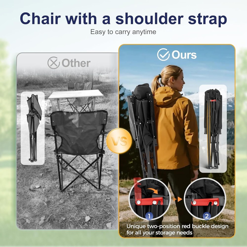 Heavy Duty Camping Chairs Oversize Folding Chair High Back Support 500lbs Black