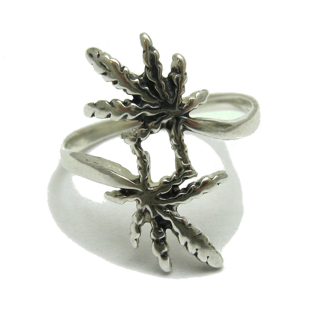 Light Genuine Sterling Silver Ring Solid 925 Marijuana Cannabis Ganja Handmade