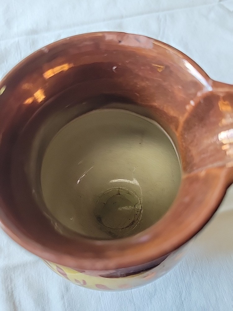Pink Copper Lusterware Pitcher with hand painted Band
