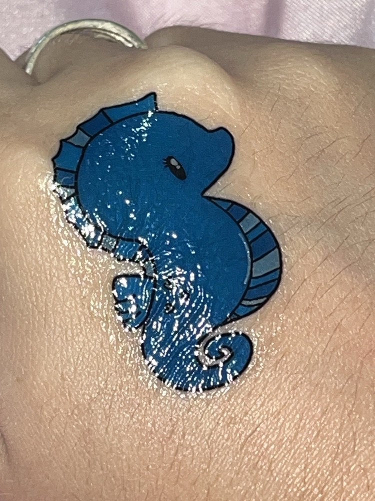 Blue Seahorse - Small - Temporary Tattoo.