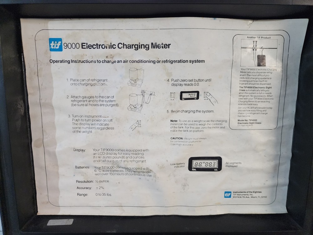 TIF Instruments Tif9000 Electronic Refrigerant Charging Meter Scale Unit