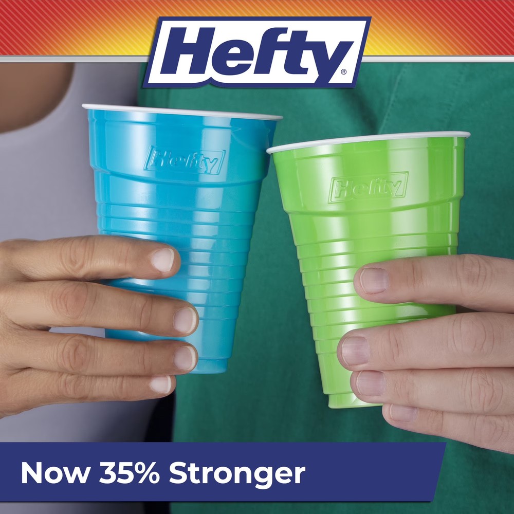 Hefty Party On Disposable Plastic Party Cups, Assorted Colors, 16 oz., 100 Count
