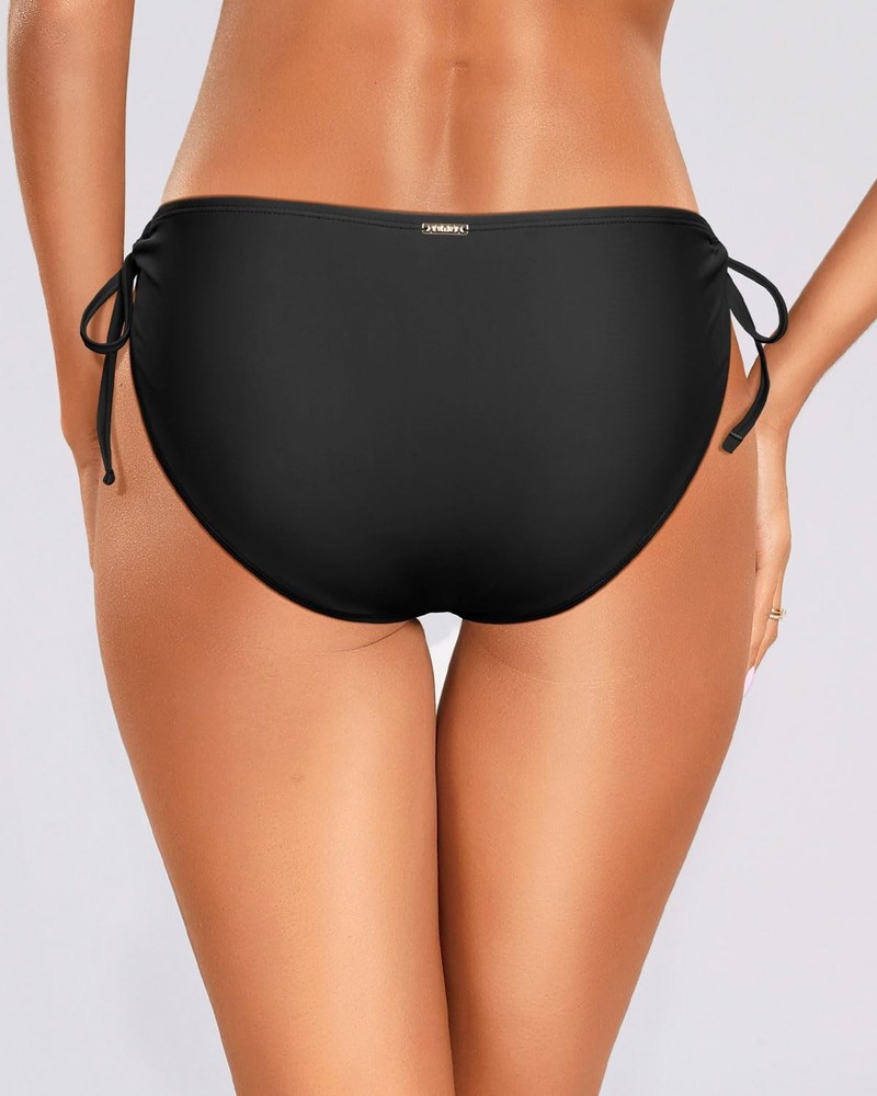 Zmart Women String Tie Bikini Bottom Full Coverage Mid Rise Swim