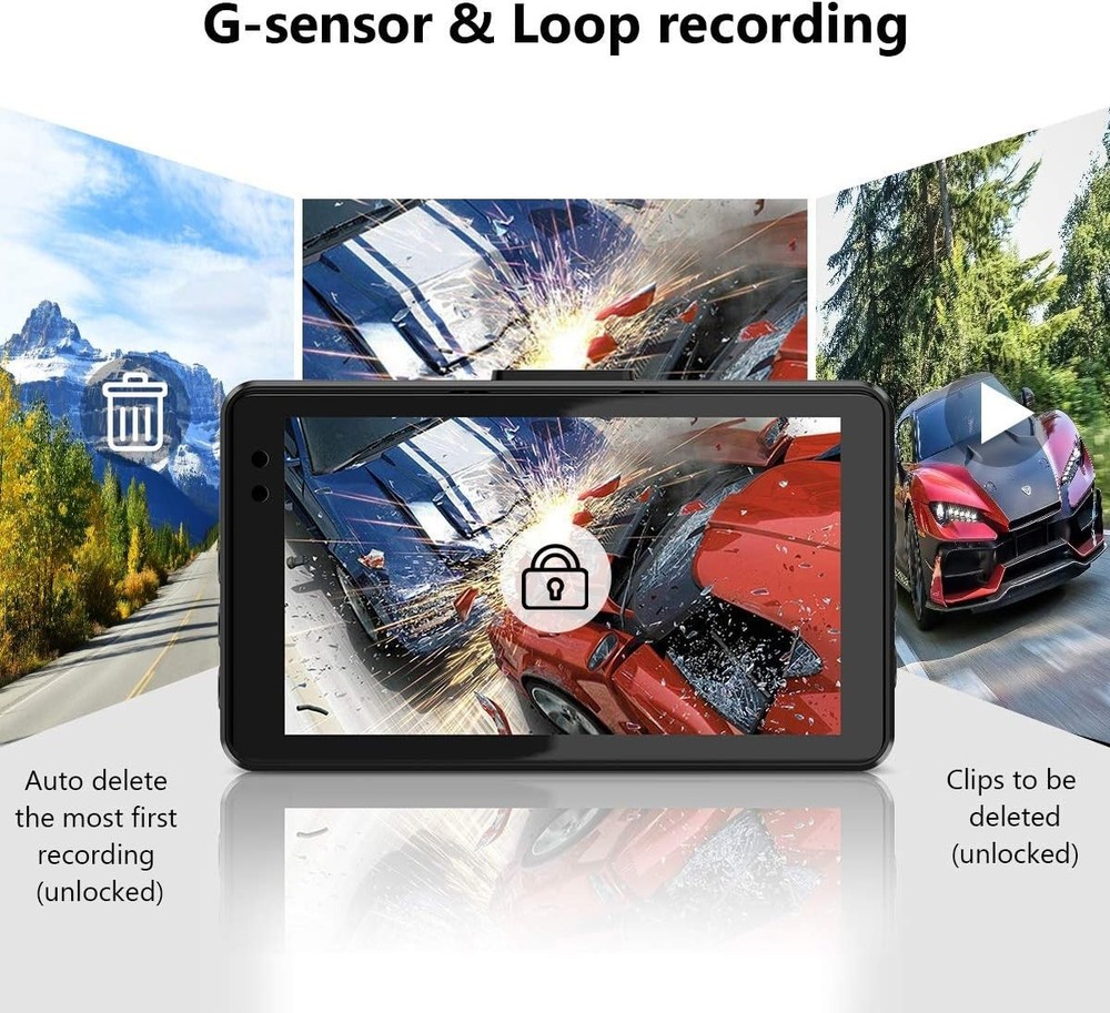 Car Dash Camera Front Rear 1080P with Loop Recording & G-Sensor - Night Vision