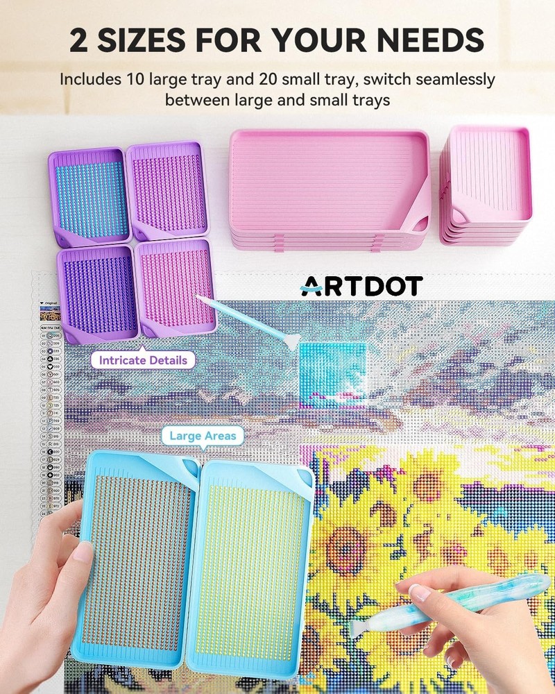 ARTDOT 30-Piece Stackable Tray Set Diamond Art Kits 30 Piece Set, Blue