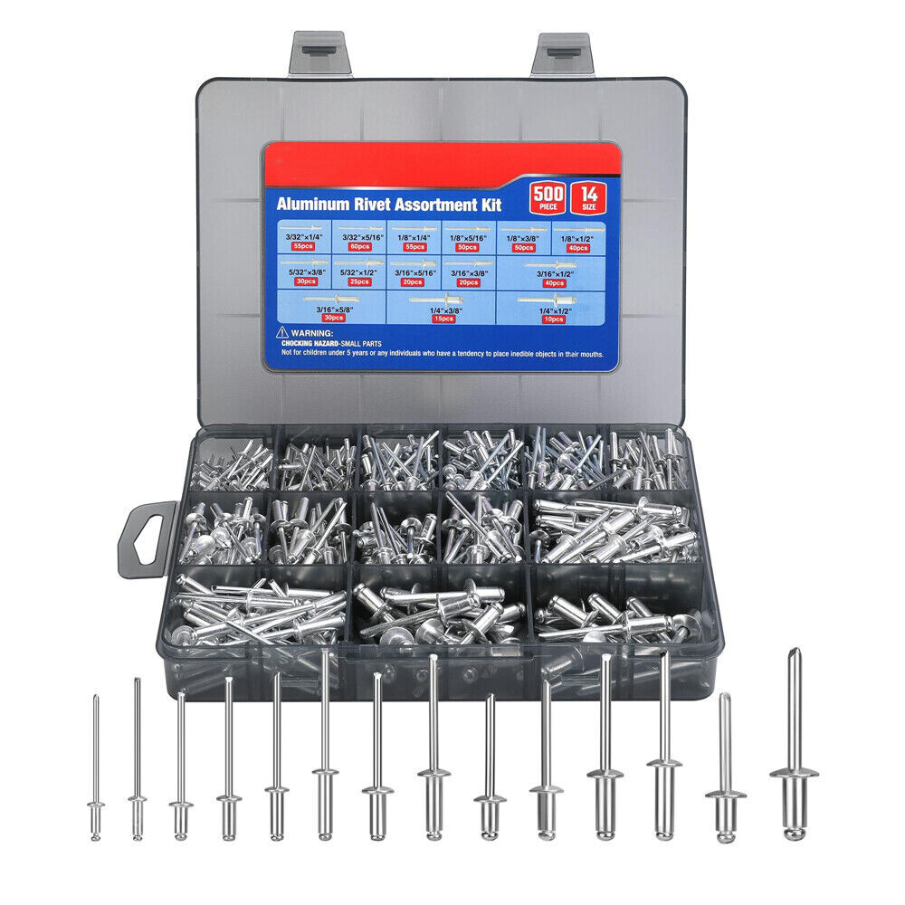 500PC Pop Rivets Assortment Kit Aluminum Blind Rivets 14Size Blind Rivet