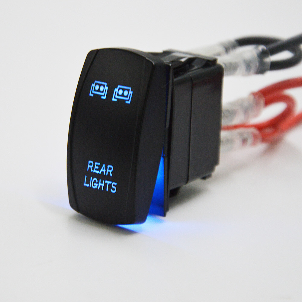 12V 20A Bar 5P Push Rocker Toggle Switch Blue LED Light Waterproof Motorcycle