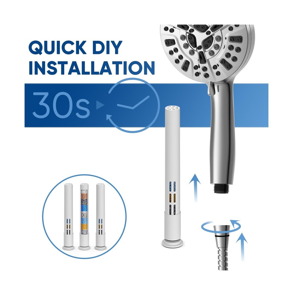 High Pressure Shower Head & 3 Pack Replacement Filters Fast Ship