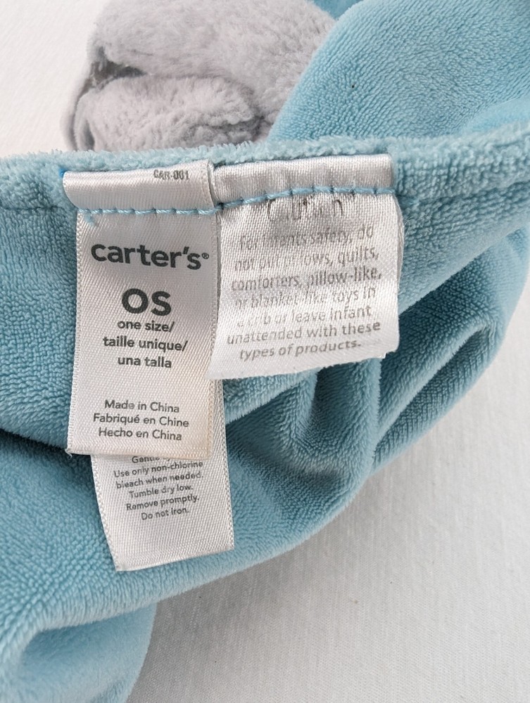 Carter's Gray Elephant Rattle Blue Security Blanket Pacifier Holder Knot 2015