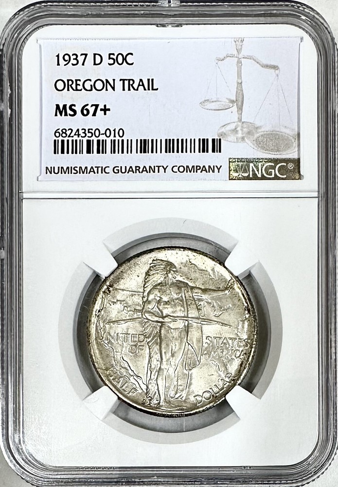 1937 D OREGON TRIAL COMMEMORATIVE HALF DOLLAR NGC MS67+