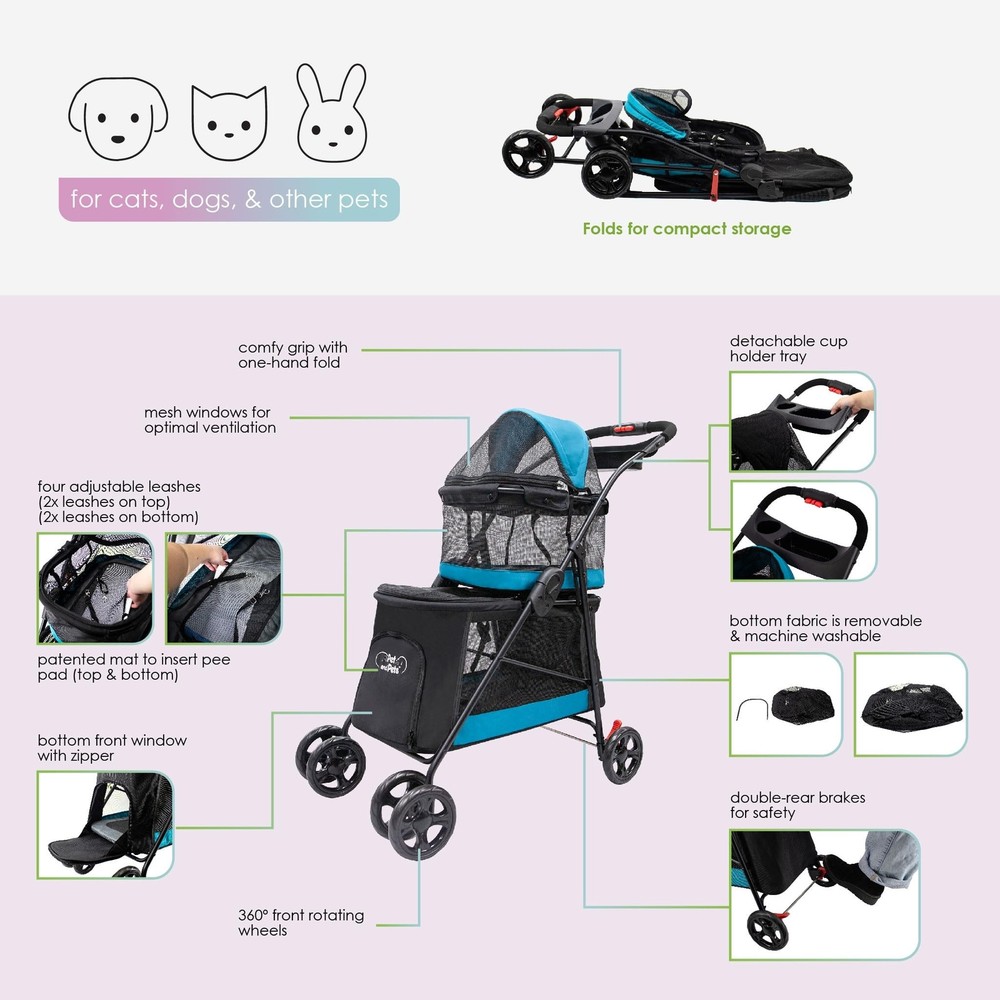 PETIQUE Pet & Pets Double Decker Pet Stroller, 11.53 Pound, Teal