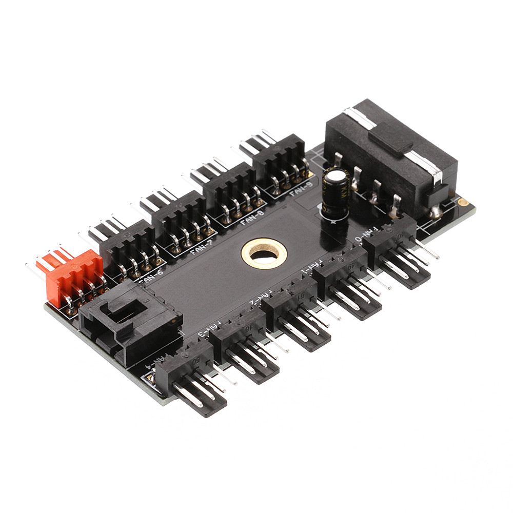 10 Way PCI Cooler Cooling Fan Speed Controller Hub 4/3pin Power Socket Splitter